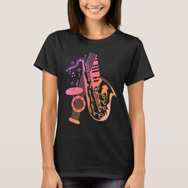 Camiseta Jazz Music Saxophone Piano Drums Musician (Frente)