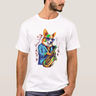 Camiseta Jazz Musical Corgi Dog Saxophone T Shirt