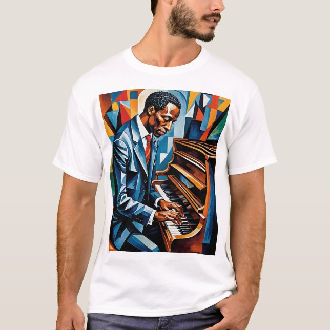Camiseta Jazz Pianist Abstrato Musical Artística Tee (Frente)