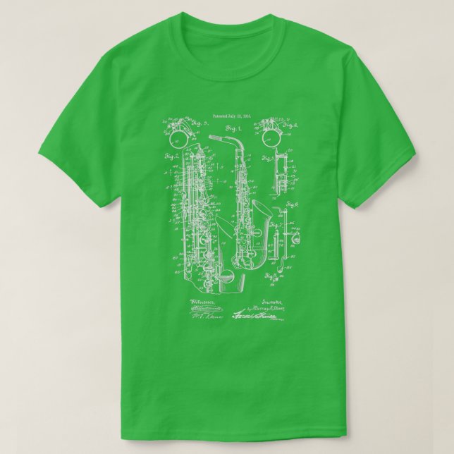 Camiseta Jazz Saxophone Vintage Patent Impressão 1915 (Frente do Design)