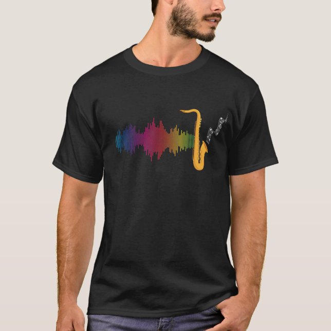 Camiseta Jazz Saxophonist Colorful Soundwave Saxophone (Frente)