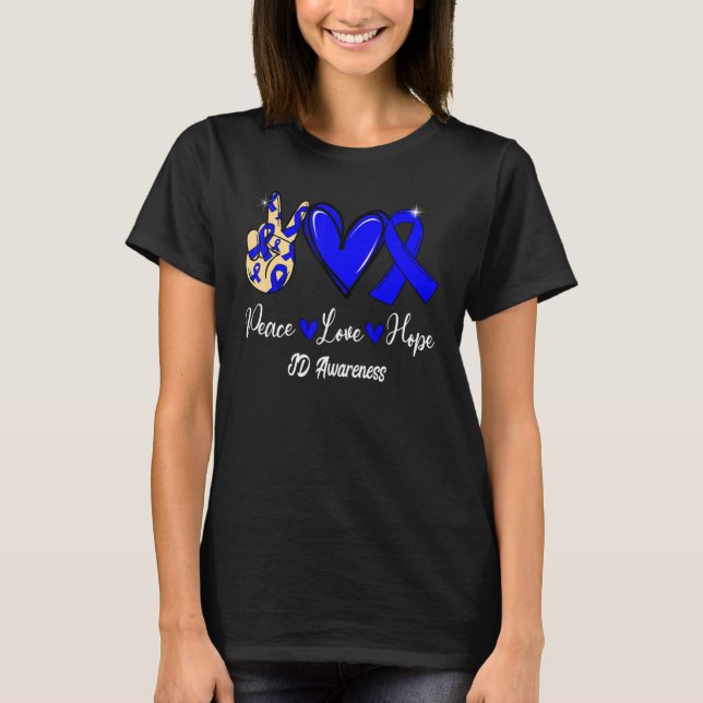 Camiseta JD Awareness Peace Love Hope Blue Ribbon (Frente)