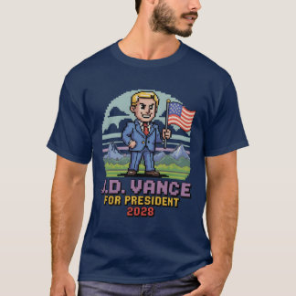 Camiseta JD Vance 2028 para Presidente Retro Campanha 8 Bit