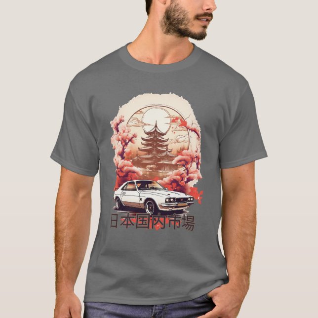 Camiseta JDM car with Japanese landscape on background (Frente)