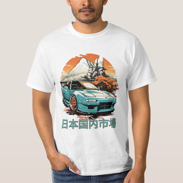 Camiseta JDM car with Japanese landscape on background (Frente)