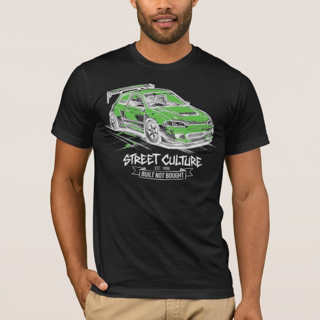 Camiseta JDM Hatchback Cultura de Rua Gráfico (Frente)