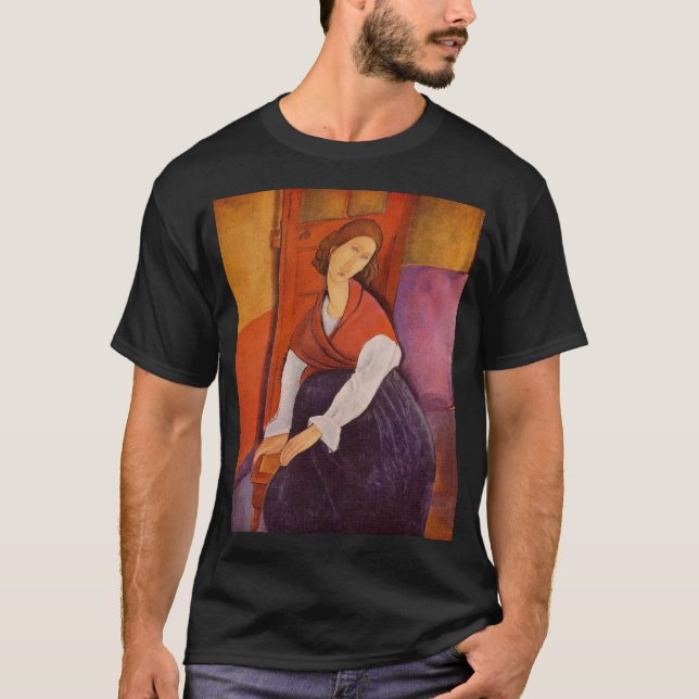 Camiseta Jeanne Hebuterne Em Um Saco Vermelho Por Modiglian (Frente)