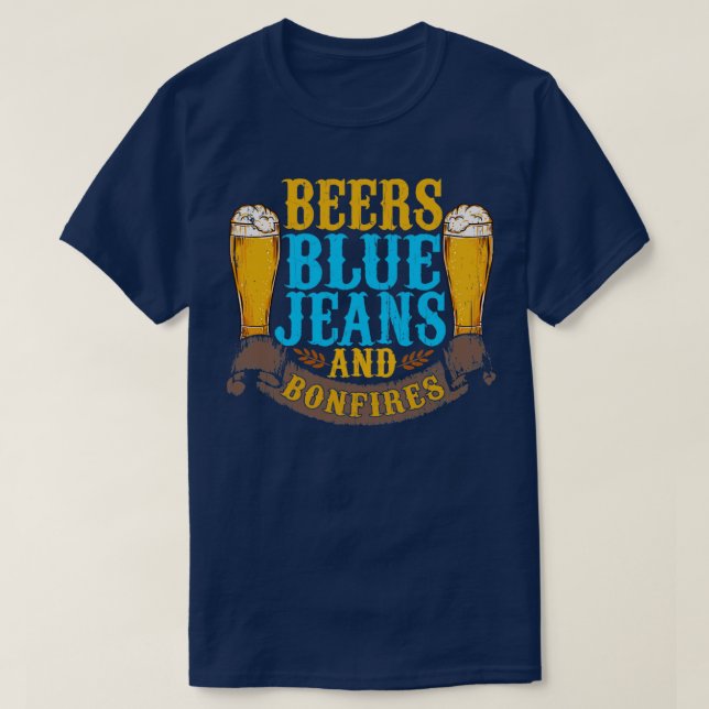 Camiseta Jeans Azuis De Cerveja E Incêndios (Frente do Design)
