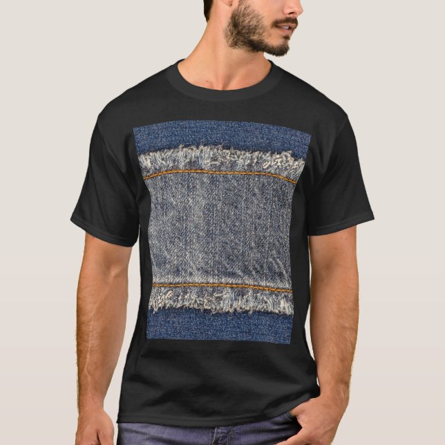 Camiseta Jeans Azuis Denim: Patch Duplo Casual (Frente)