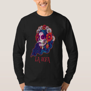 Camiseta Jefa La Skull Flowers Mexicano Boss Dia De Los Mue