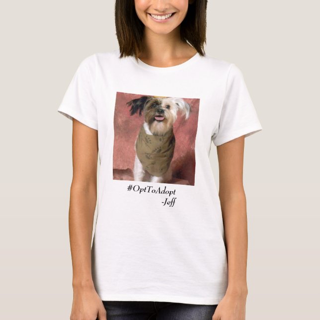 Camiseta Jeff, nosso #OptToAdopt da mascote (Frente)