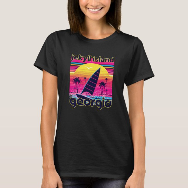 Camiseta Jekyll Island Retro 80s Style Souvenir Beach (Frente)