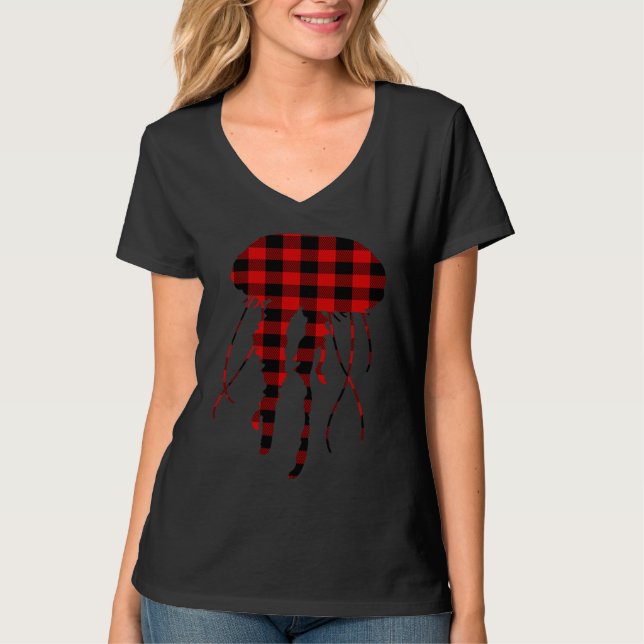 Camiseta Jellyfish Red Buffalo Plaid Salp Matching Family P (Frente)