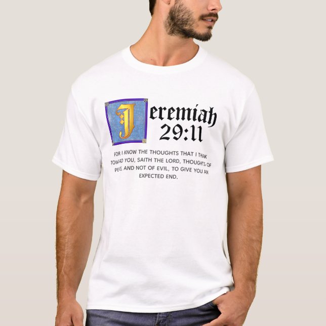 Camiseta Jeremiah, 29:11, citação Bíblia Azul Iluminada (Frente)