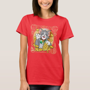 Camiseta Jerry Gato Sortudo Com Símbolos Dourados