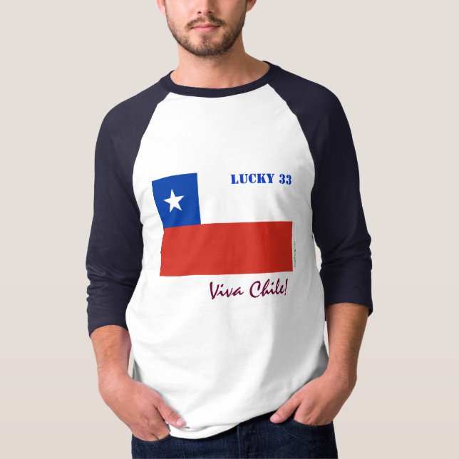Camiseta Jérsei de basebol 33 afortunado de Viva o Chile (Frente)