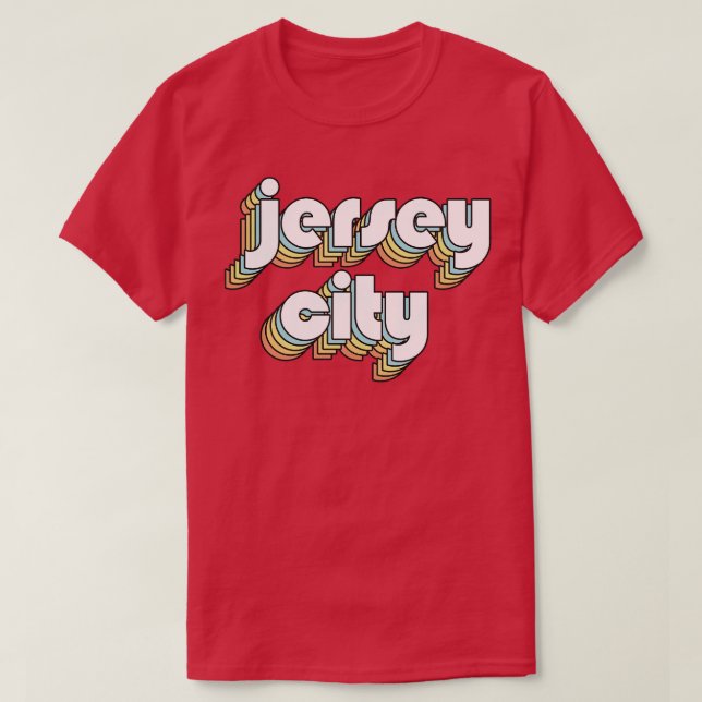 Camiseta Jersey City Retro Rainbow Tipografia Estilo Desvan (Frente do Design)