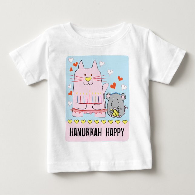 Camiseta Jersey de Hanukkah para Bebê Gato e Rato (Frente)