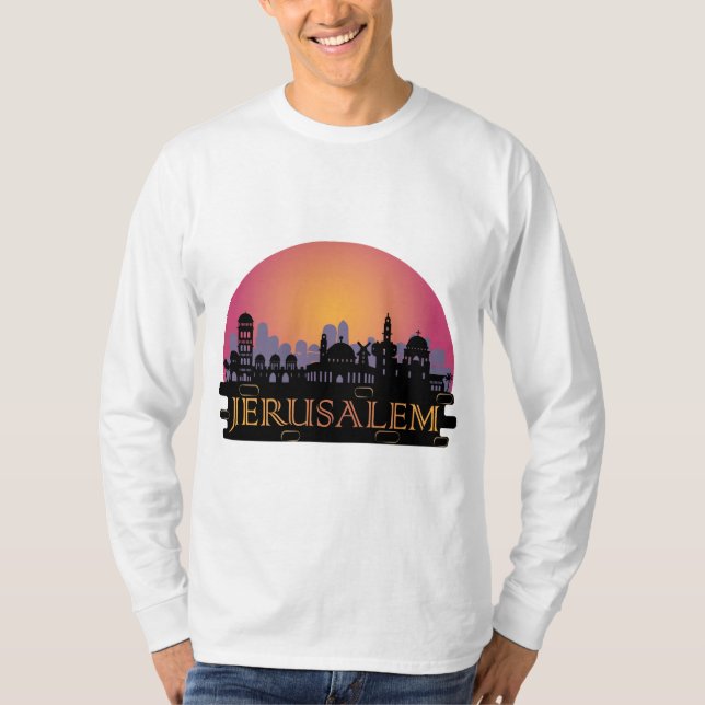 Camiseta Jerusalém - Linha do horizonte da Cidade Antiga -  (Frente)