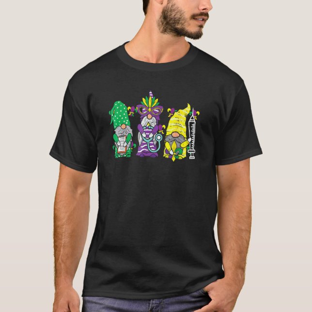 Camiseta Jester Gnomos Enfermeira Mardi Gras Women RN ICU E (Frente)
