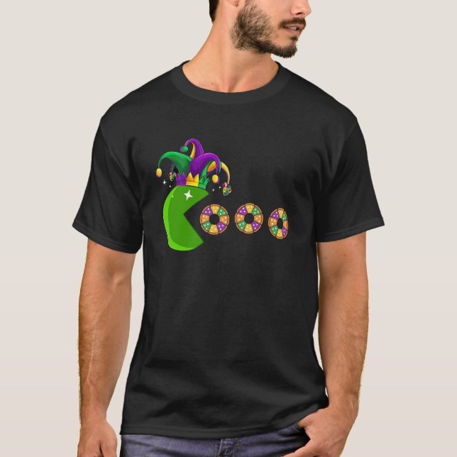 Camiseta Jester Hat Comendo Rei Cakes Mardi Gras Festival (Frente)