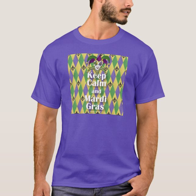 Camiseta Jester Mask Keep Calm e Mardi Gras (Frente)