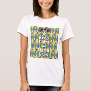 Camiseta Jester Mask Keep Calm e Mardi Gras