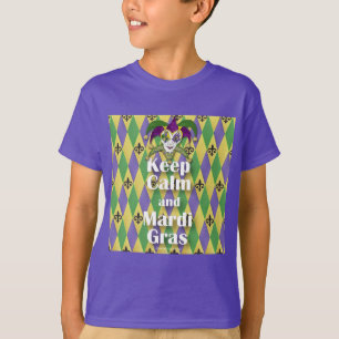 Camiseta Jester Mask Keep Calm e Mardi Gras