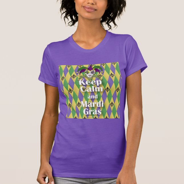 Camiseta Jester Mask Keep Calm e Mardi Gras (Frente)