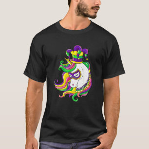 Camiseta Jester Rainbow Unicorn Design Mardi Gras Mask Cost