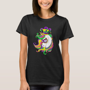 Camiseta Jester Rainbow Unicorn Design Mardi Gras Mask Cost