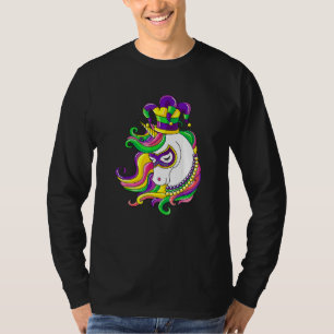 Camiseta Jester Rainbow Unicorn Design Mardi Gras Mask Cost