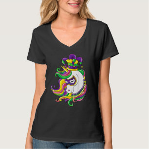 Camiseta Jester Rainbow Unicorn Mardi Gras Mask Costume