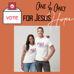 Camiseta Jesus 2024 A ÚNICA Esperança Presidencial<br><div class="desc">Quando você sabe que o ÚNICO que pode ajudar nosso país é Jesus. Camisas Engraçadas Presidenciais,  excelente para o Ministério da Igreja. Tipografia vermelha,  branca e azul. #2024 #Jesusisouronlyhope</div>