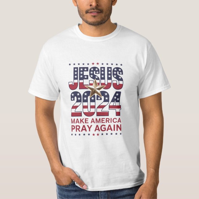 Camiseta Jesus 2024 Faz a América rezar novamente (Frente)