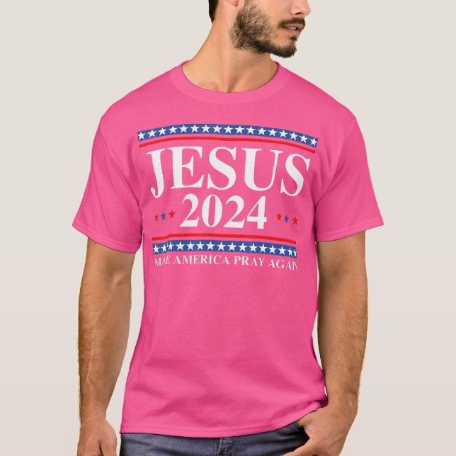 Camiseta Jesus 2024 Torna a América Rezar Novamente Nos Eua (Frente)