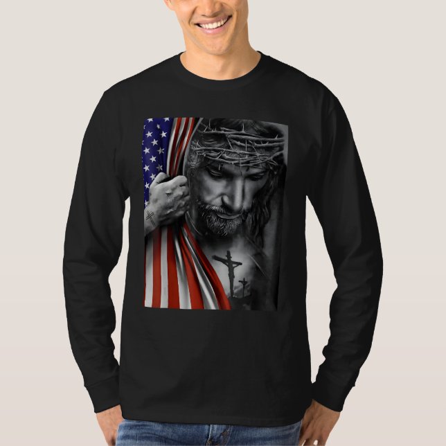 Camiseta Jesus 4th of July American Flag Christian Faith Ch (Frente)