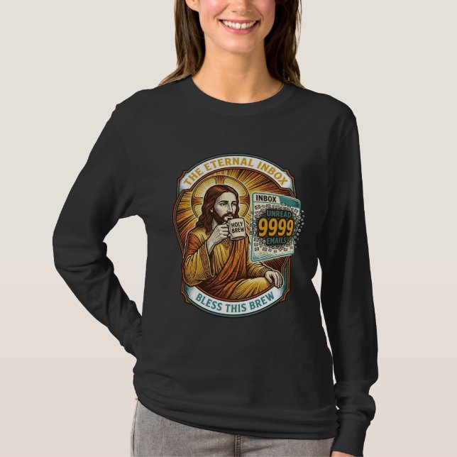 Camiseta Jesus 9999 E-mails Não Lidos Caixa de Entrada Zero (Frente)