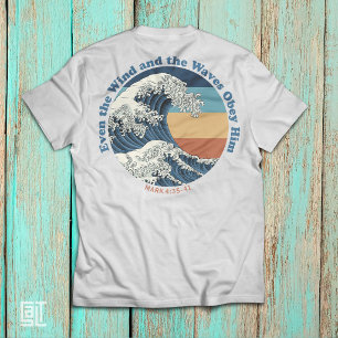 Camiseta Jesus Acalma a Tempestade Desenho Cristão de Onda