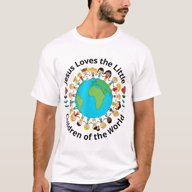 Camiseta Jesus Ama Filhos Da Mãe Cristã Mundial Chá (Frente)