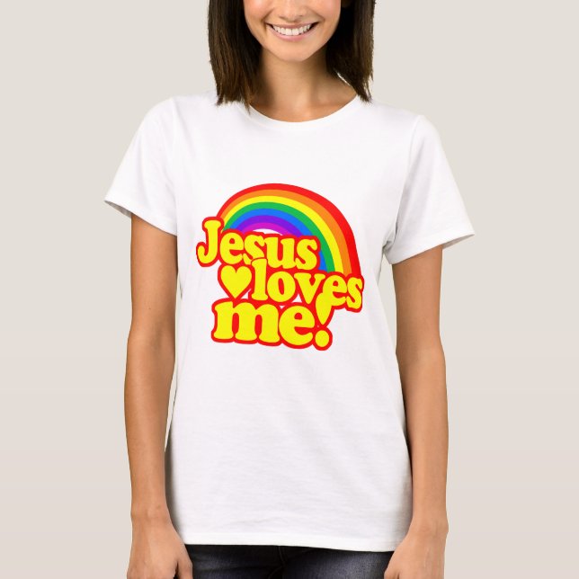 Camiseta Jesus ama-me (com arco-íris) (Frente)