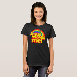 Camiseta Jesus ama-me cristão brilhante do arco-íris do