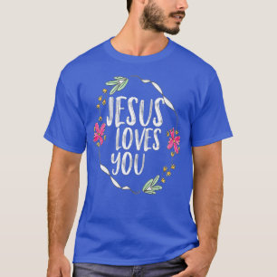 Camiseta Jesus ama-te com a armação de flores redondas (1)
