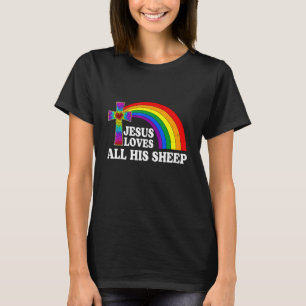 Camiseta Jesus Ama Toda A Sua Gráfica Ovelha Lgbtq Flag Rai