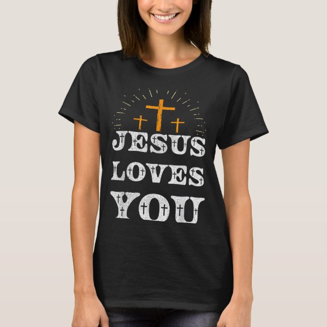 Camiseta Jesus Ama Você Cruz Cristã Fé  (Frente)