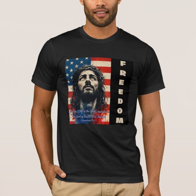 Camiseta Jesus American Flag T-Shirt | 2 Corintianos 13:7 | (Frente)