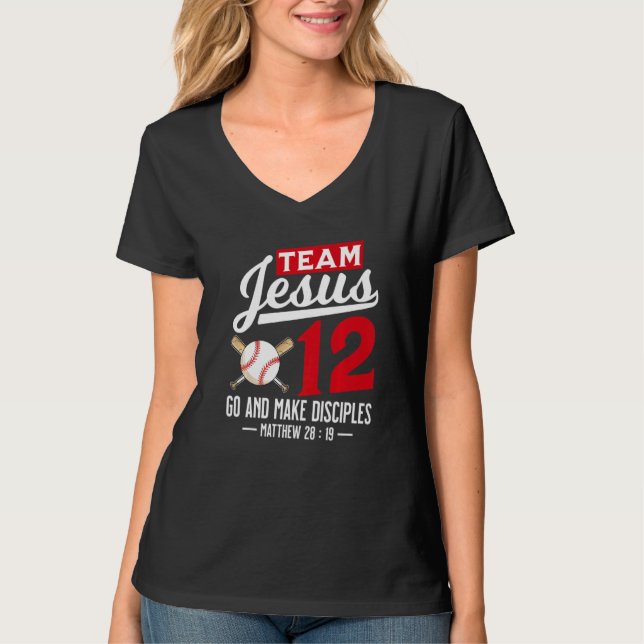 Camiseta Jesus and Baseball Team Jesus Christian Matthew 28 (Frente)