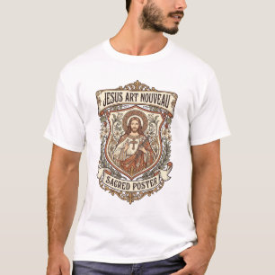 Camiseta Jesus Art Nouveau Cartaz Sagrado Jesus Art Nouveau