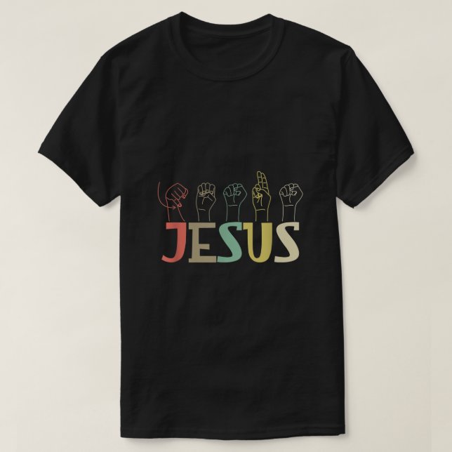 Camiseta Jesus ASL Christian Deaf DHH ASL Professor Sinal L (Frente do Design)