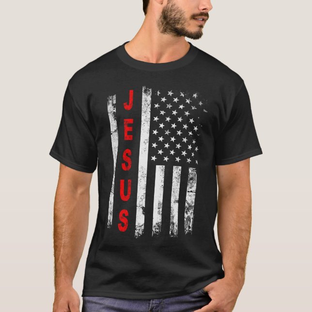 Camiseta Jesus, Bandeira Americana, Estrelas de Vintage (Frente)